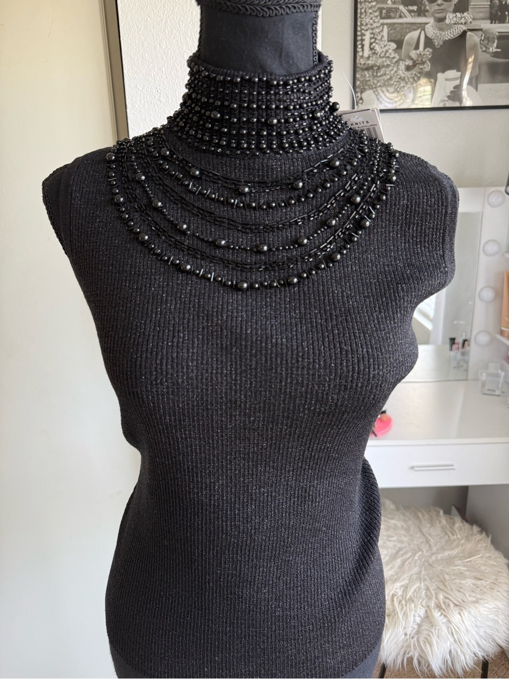 Grace Elements Black High-Neck Multi-Strand Beaded Necklace Topper